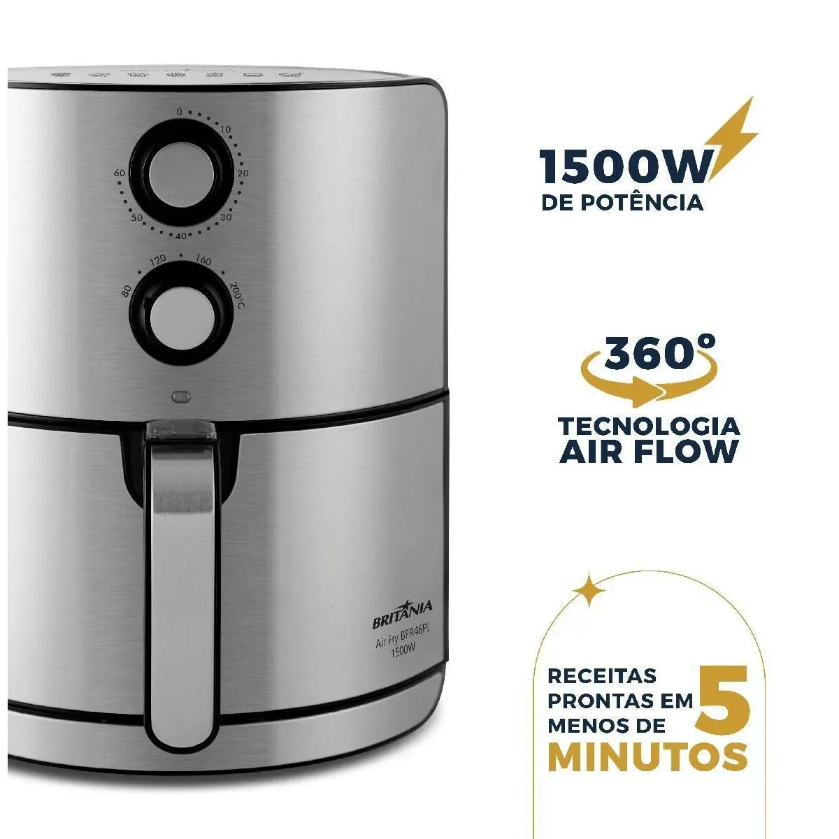 Air Fryer Britânia 4,6L Antiaderente 1500W BFR46PI