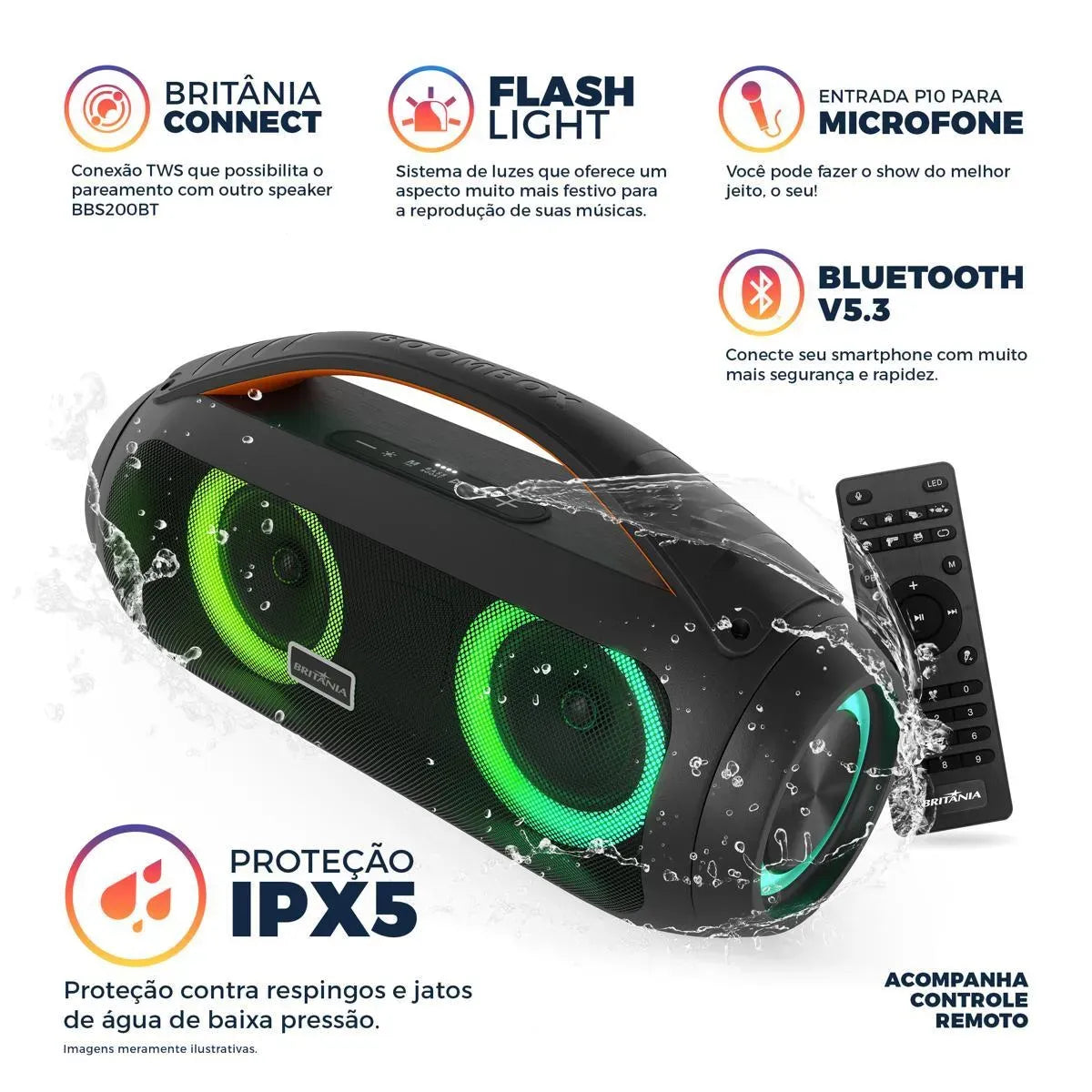 Caixa de Som Speaker Britânia Extreme 200W BBS200BT