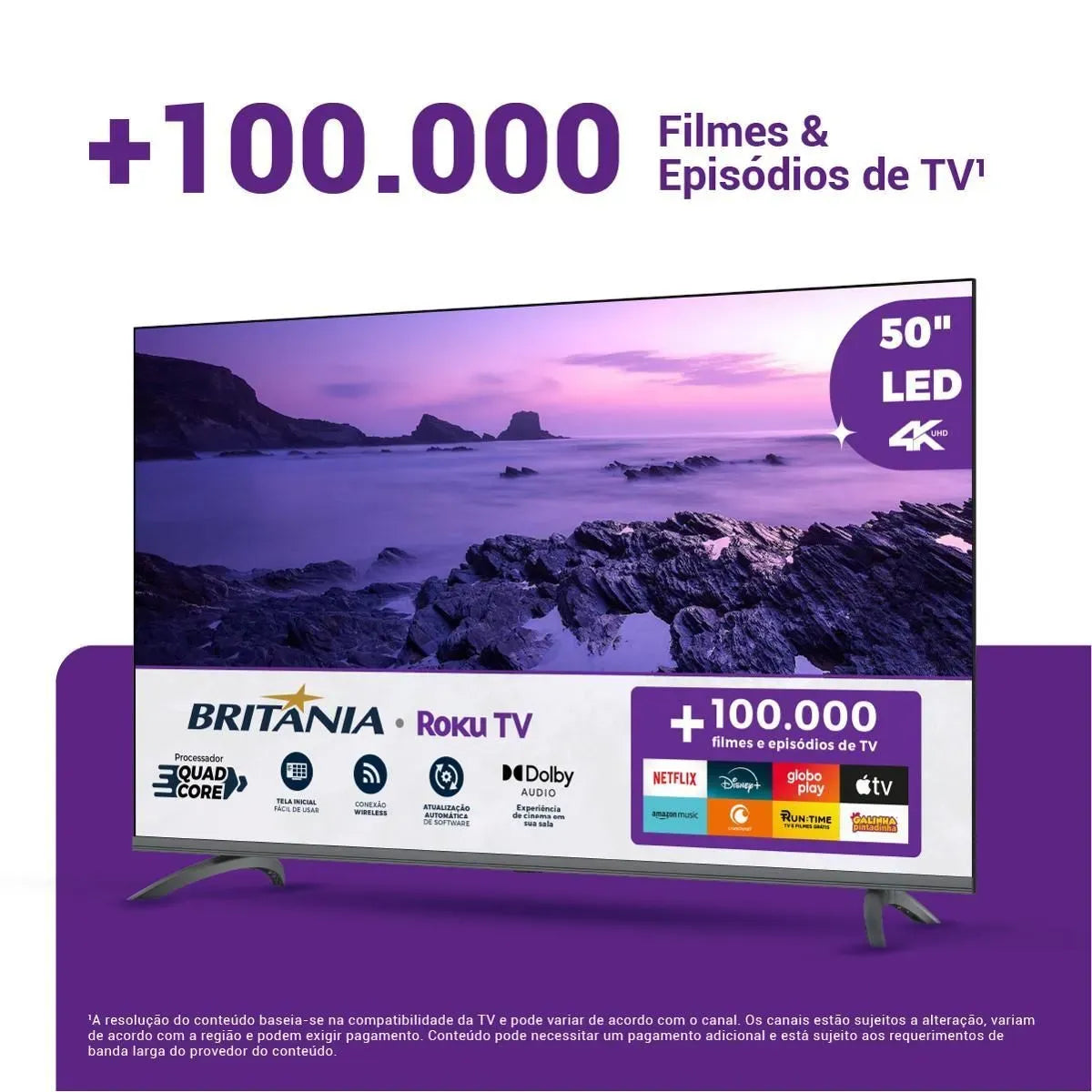 Smart TV 50” Britânia Roku TV Led Dolby Audio BTV50G3ERSGB
