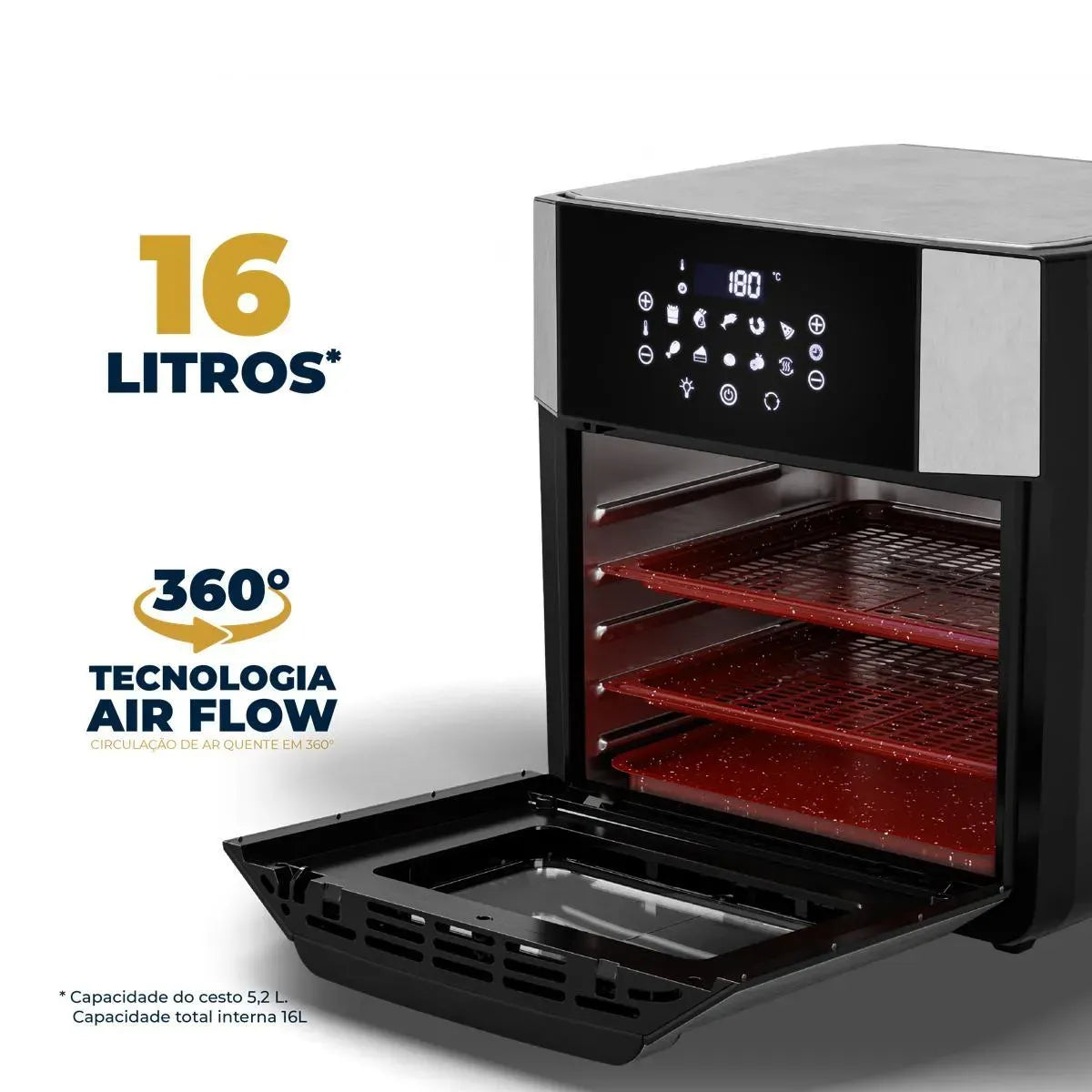 Air Fryer Oven Britânia 16L 4 em 1 Porta Removível BAF16A