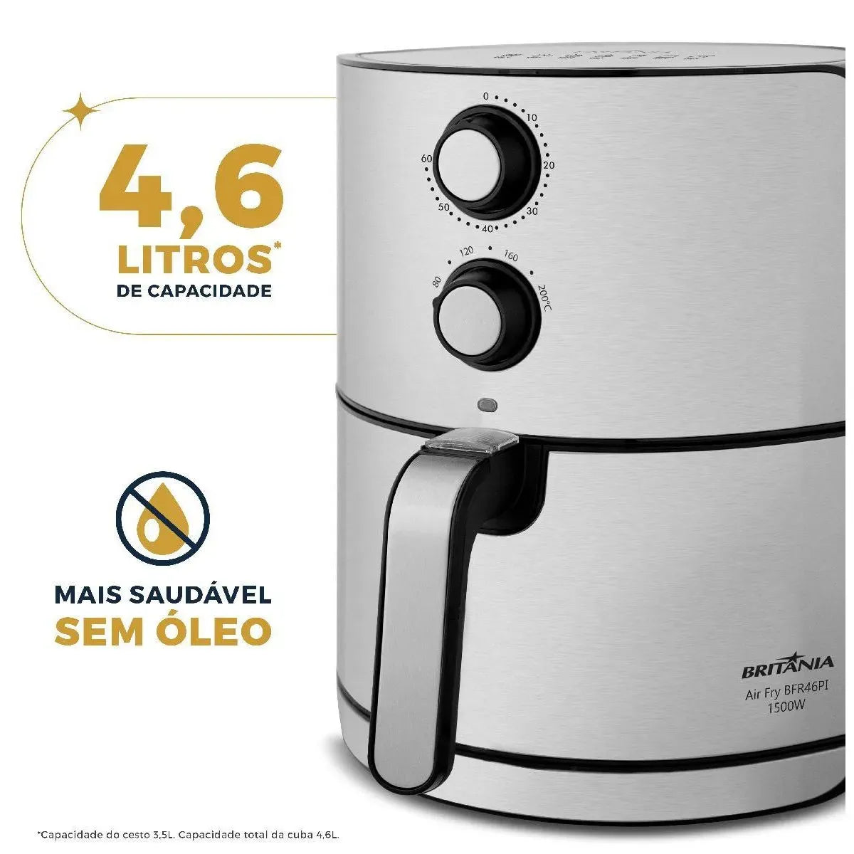 Air Fryer Britânia 4,6L Antiaderente 1500W BFR46PI