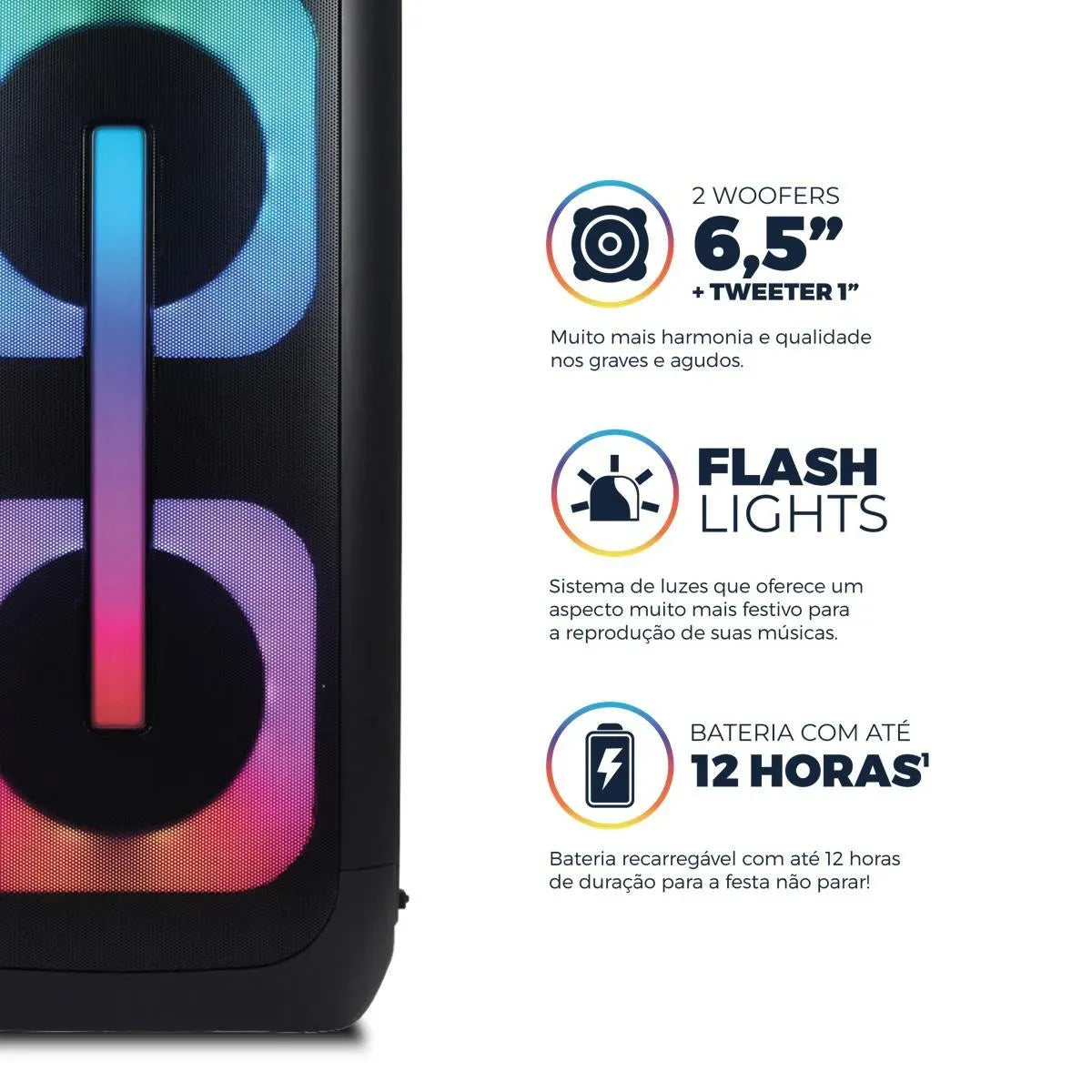 Caixa de Som Amplificada Britânia 650W Flash Lights BCX6801