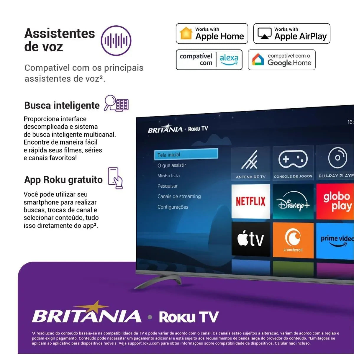 Smart TV 50” Britânia Roku TV Led Dolby Audio BTV50G3ERSGB