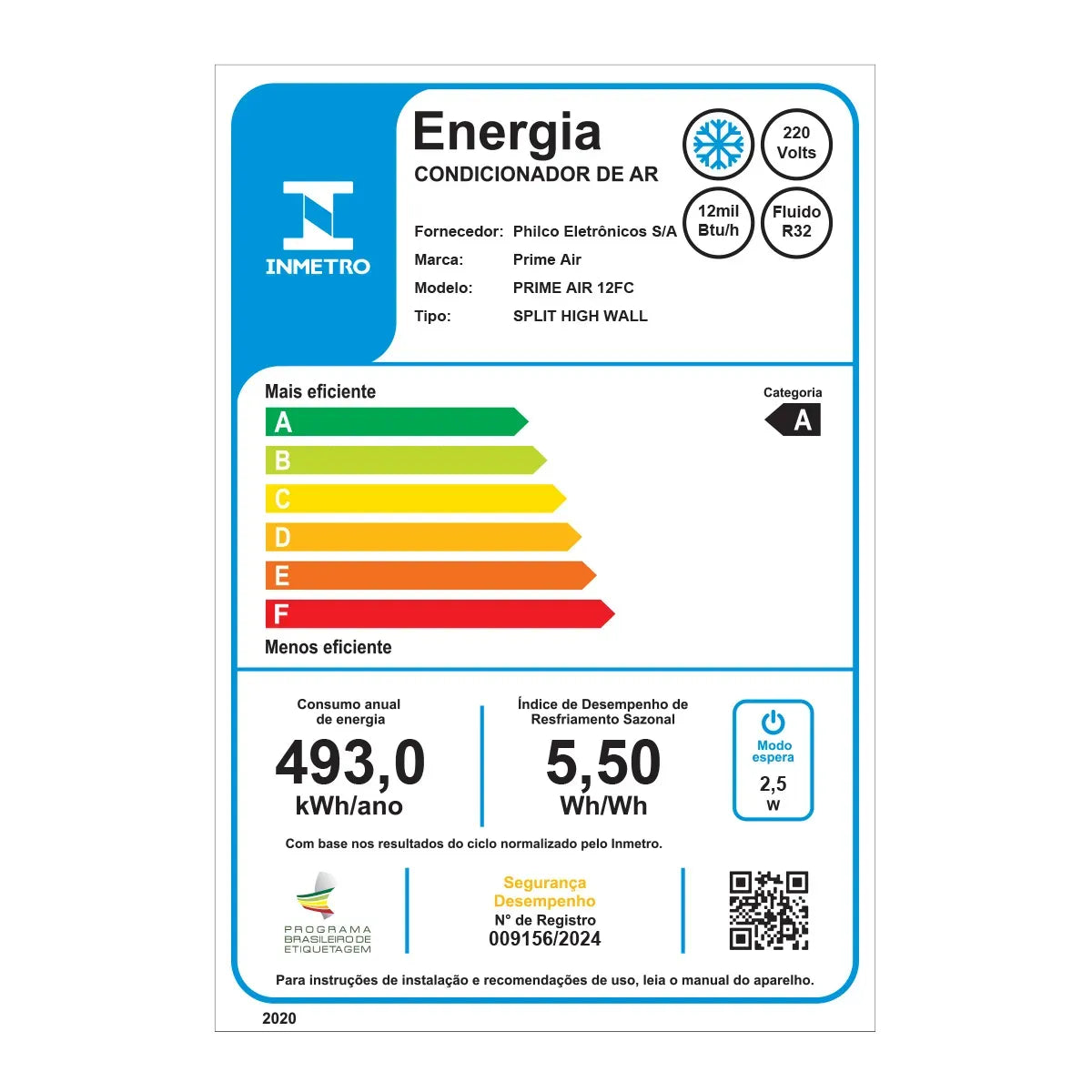 Ar-Condicionado Prime Air Split Inverter 12000BTUs Frio 12FC